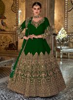 Velvet Green Wedding Wear Embroidery Work Anarkali Suit